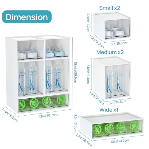 Vtopmart Stackable Storage Drawers Set of 5, Baby Bottle Organizer, White - style: White-2 Small+2 High+1 Wide
