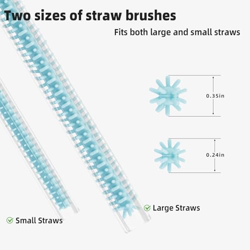 Silicone Straw Cleaner Brush, 4Pcs Reusable Straw Brush Set with Extra-Long Design for Cleaning Thin Metal Straws and Wider Milkshake Straws （6mm+9mm Blue) - color: Blue