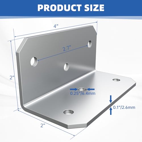 4"x2" Steel L Brackets,Corner Braces for Wood Furniture - size: （4PCS）Silver