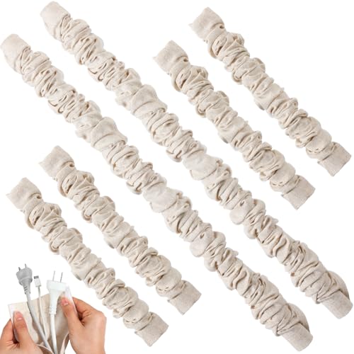 2×5.3ft, 4×2.6ft 6 Pack Fabric Cord Cover for Electric Wire, Beige - size: 2×5.3ft, 4×2.6ft