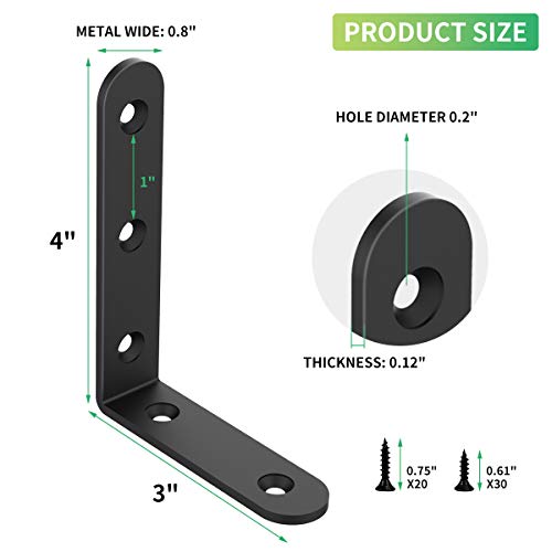 20 PCS L Corner Brace Heavy Duty Shelf Brackets 4 x 3 Inch L Joint Angle Brackets Shelf Support Corner Braces for Shelves, Furniture Cabinet Bookshelf with Screws - size: 4X3-20PCS