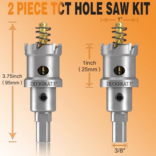 2-Pack 1" TCT Hole Saws for Hard Metal, Heavy Duty 25mm Tungsten Carbide Tipped Hole Cutters Set with Spring-Loaded Pilot Drill Bits for Stainless Steel, Metal, Iron, and Plastic - size: 1" (25mm)