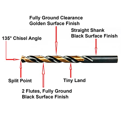 MAXTOOL Letter G 0.261" 10PCs Identical Jobber Length Drill Bits HSS M2 Twist Drill Bits Fully Ground Black & Bronze Straight Shank; JBL02H10RG10