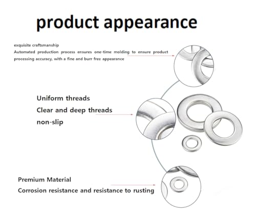 (360 PCS) Flat Washers, 304 Stainless Steel Flat Washer, Gasket Combination, 8 Different Sizes Wide Washing M2 M2.5 M3 M4 M5 M6 M8 M10 (360 PCS)