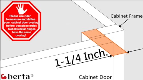 Berta (10 pcs) 1 1/4" Overlay Cabinet Door Hinges, 90 Degree Restricted Opening Angle Soft Closing Face Frame Hinges, 6-Ways 3-Cam Adjustment, Concealed Kitchen Cabinet Door Hinges with Screws - size: 1 1/4" Overlay