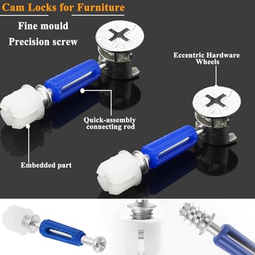 380PCS Cam Locks for Furniture,Include 300 Multi-Size Cam Bolt & Nuts Set and 80 Wood Dowel Pins,3-in-1 Eccentric Wheels Furniture Cam Lock Fasteners for Cabinet,Wardrobe and Drawer - size: 380PCS-Silver