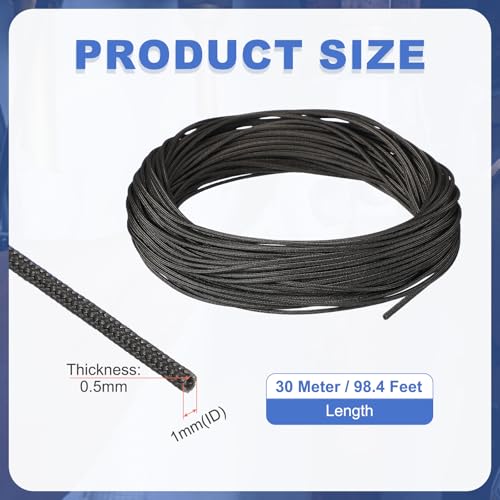 uxcell Insulation Cable Protector,1mm/0.04 Inch-30m/98 Feet High Temp Fiberglass Sleeve Black - color: Black, size: 1mm-30m