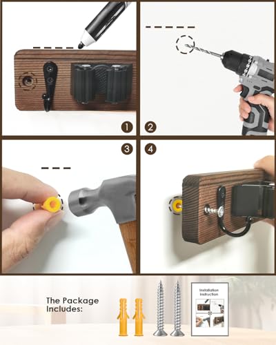 Broom Holder Wall Mount, 4 Holders 4 Hooks Mop and Broom Organizer - color: Brown, size: 1 Pack
