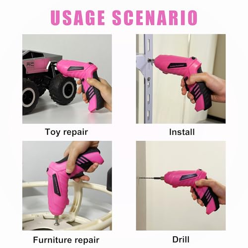 Pink Toolbox Essentials for Women Girls Starter DIY Drilling Kit with Cordless Power Tools, Electric Drill, Hammer, Screwdriver Sets, Mini Hand Tools, and Combo Bits for Home Repair Household Gift