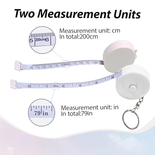 Mini Measure Tape 79 Inch/2M Dual Sided Retractable Tape Measuring for Body,Sewing, Cloth, Furniture,Height (White) - color: White