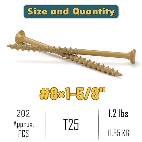 WELLOCKS #8 x 1-5/8 in Tan Deck Screws, 1.2 lbs with T25 Bit - size: #8×1-5/8", style: 1.2LBS Tan