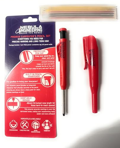 Nebula Engineering Premium Carpenter’s Pencil Set – Built-In Sharpener, Protective Cap, and Deep Hole Design for Precise Marking in Woodworking, Construction, and DIY Projects