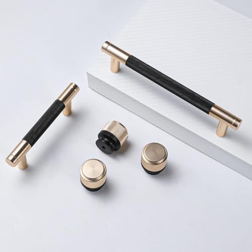 12 Pack 3 Inch 76 mm Knurled Cabinet Handles Cabinet Pulls Aluminum Handles Pulls Gold and Black Oxidation Finish with Diamond Pattern 4" Length (3" Hole Center) - color: Gold and Black, size: 3 Inch
