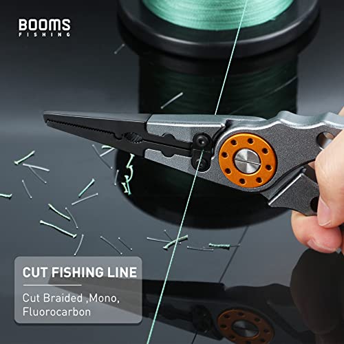 Booms Fishing X1 Aluminum Fishing Pliers Saltwater, Surf Fishing Tackle Kit, Fishing Multitool Hook Remover Braided Fishing Line Cutting and Split Ring with Coiled Lanyard and Sheath - color: Gun Metal