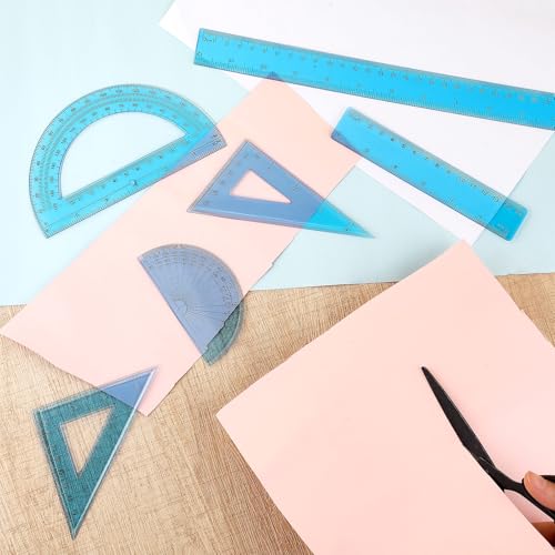 Tenare 6 Pcs Math Geometry Ruler Set, Protractor Triangle School,Blue - color: Blue