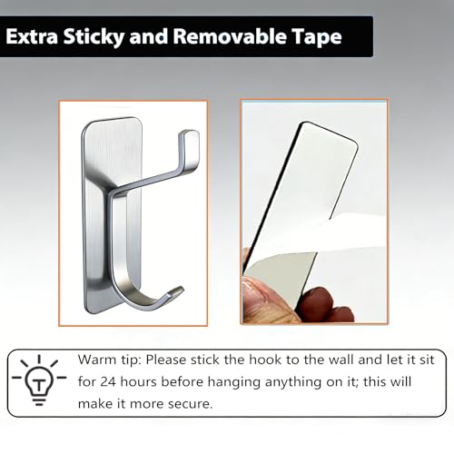 5Pcs Adhesive Wall Towel Hooks, No Drill Waterproof Bathroom Shower Hooks - color: Silver