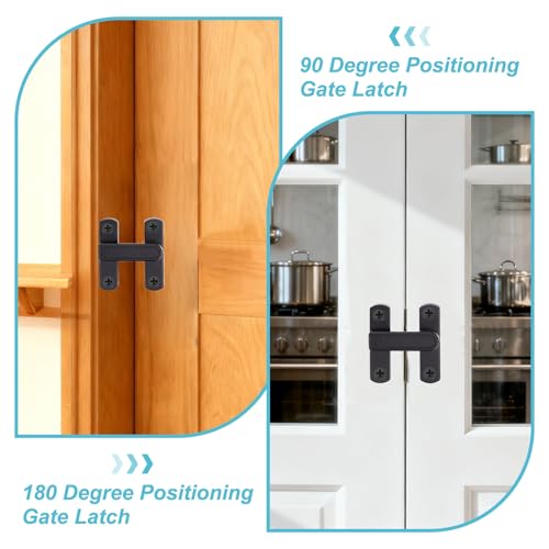 uxcell 2Pcs Barn Door Lock, Zinc Alloy 90/180 Degree Flip Gate Latches, Adjustable Security Sliding Door Latch Lock with Screws for Cabinet, Window, Garden, Black Night Light with Sticker - color: Black(Night Light)