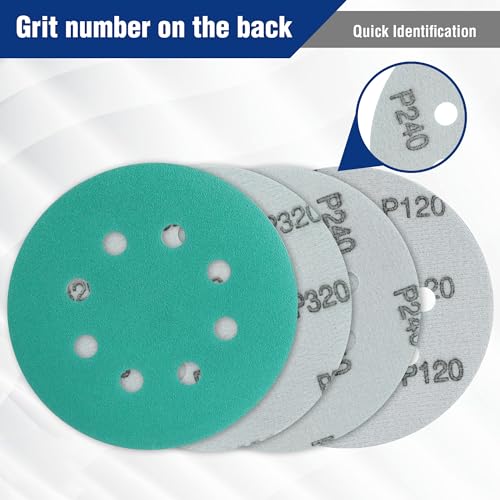 WORKPRO Sanding Discs Set, 5-Inch 8-Hole Hook and Loop, 150 Pack, Green - style: Premium Zirconia Random Orbital Sander Pads