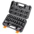VEVOR 1/2" Drive Impact Socket Set, 23 Piece Socket Set SAE （7/16" -1"）& Metric （13-24mm）6 Point Cr-V Alloy Steel for Auto Repair with Ratchet Handle Rugged Construction Storage Case - size: 1/2" 23 PCS