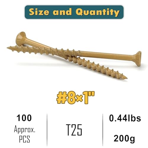 WELLOCKS #8 x 1 in Tan Deck Screws, 0.44 lbs Trial Size - size: #8×1", style: Trial size 0.44LBS