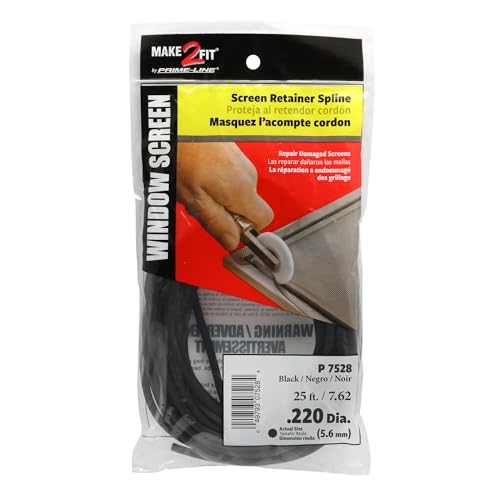 Prime-Line P 7528 Screen Retainer Spline, 0.220 In., 25 ft., Black - size: 0.22 in.