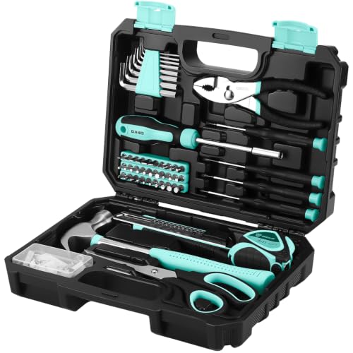 DEKOPRO 50 Piece General Household Hand Tool Kit with Plastic Toolbox Storage Case, All Purpose Home Tool Kit Includes Essential Tools for Office College Repairs - Turquoise - color: Turquoise-50pcs