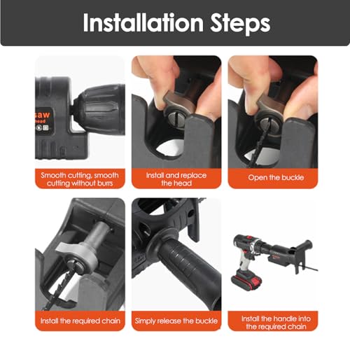 Reciprocating Saw Attachment for Drill Kit for Cordless Drill with Blades for Metal Wood Cutting Jig Saws, Drill Saw Attachment