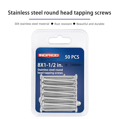 #8 x 1-1/2" Wood Screw, Phillips Pan Round Head, 304 Stainless Steel, Self Tapping Sheet Metal Screws, M4 x 40mm, 50-Piece - size: #8x1-1/2" (M4x40mm)