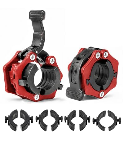 MAXRICH Ultra-Thin 1-Inch Barbell Clamps, Quick Release Weight Clips for 23–30mm Bars, Secure Barbell Collars for Home Gym - color: Red+black