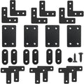 QSJ 22 Pack Straight Brace Stainless Steel Black Flat Brace Straight Corner Braces Straight Brackets Metal Flat Straight Mending Plates with Screws - size: 22Pcs Bracket Set (Flat T/L/Square/Strip)