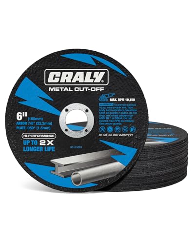 CRALY 6 Inch Cut-Off Wheels for Cutting Metal & Stainless Steel, Professional Grade Ultra Thin Metal Cutting Disc for Angle Grinder & Die Grinder, 7/8 in Arbor, 25-Pack(30115001-25) - style: 6 Inch,25pcs