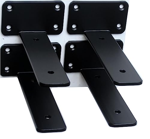 4 Pack - 5 inch Black Hidden L Shelf Bracket (1/5 Inch Thicked) Iron Floating Shelf Brackets Rustic Industrial Metal Brackets for Shelf Support - size: 5 Inch, style: Black 4 Pack