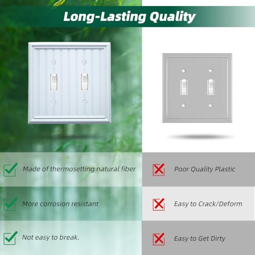 White Natural Material Double Toggle Light Switch Cover Plate (2-Pack) - size: Double Switch