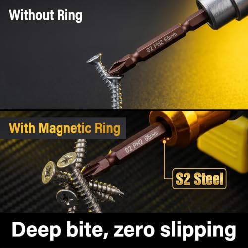6 Pack Magnetic Screw Holder Rings &Screwdriver Bit Set, 1/4 Inch Hex Screwdriver Bit Holders for Impact Driver and Drill, Removable Screw Grippers for One-Handed Driving