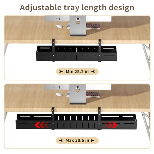 Under Desk Cable Management Tray,Expandable 25.2Inch – 38Inch,Black - color: Black