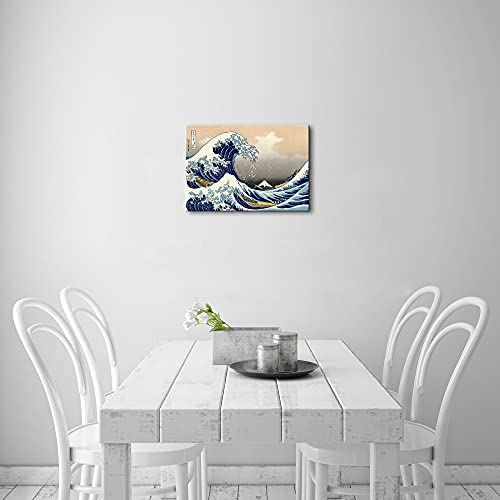 Wieco Art Great Wave of Kanagawa Katsushika Hokusai Modern Stretched and Framed Canvas Prints Artwork Abstract Landscape Pictures Paintings on Canvas Wall Art for Home Office Decorations Wall Decor - size: 18"L x 12"W