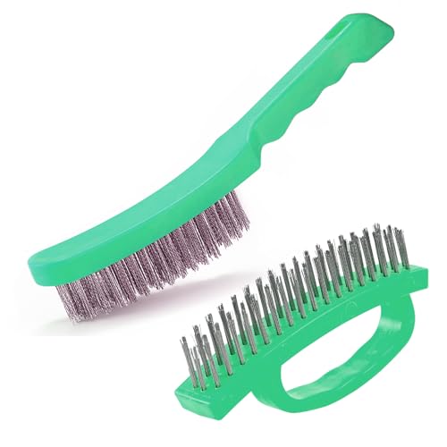 Wire Scratch Brush Set Heavy Duty Stainless Steel Wire Brushes Deeping Cleaing for Paint Removal Welding Slag Rust Solder Scale (Green, 2 pcs)