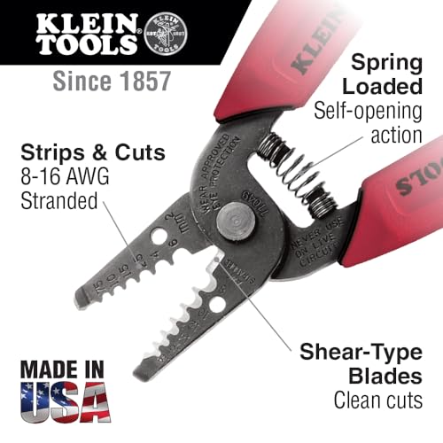 Klein Tools 11049 Wire Stripper/Cutter, Made in USA, Compact, Lightweight, Hardened Steel, Precision Ground, for Stranded Wires