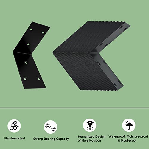 16Pcs Raised Garden Bed Corner Brackets, 4Inch Stainless Steel Bracket, Black Angle Brackets, L Corner Brace, Heavy Duty L Brackets 90° Metal Bracket for Wooden Furniture Timber （4 Different Sizes） - size: 16PCS-4'' L Brackets