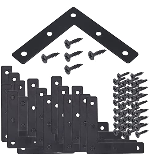 20-Pack Steel Flat Mending Plate Corner Brace 3.15x3.15in for Wood - size: Black 80x80 mm
