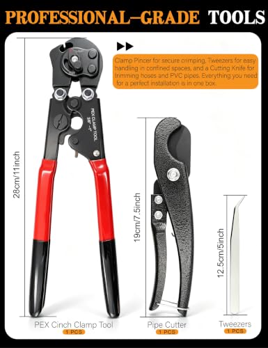 500PCS 20 Size Single Ear Hose Clamp Kit and PEX Crimping Tool,Cinch&Remove - size: 500 PCS 20 Size