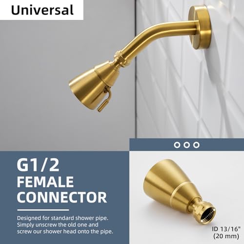 Angle Simple High Flow Shower Head Adjustable, G 1/2, Brushed Dark Gold - color: Brushed Dark Gold
