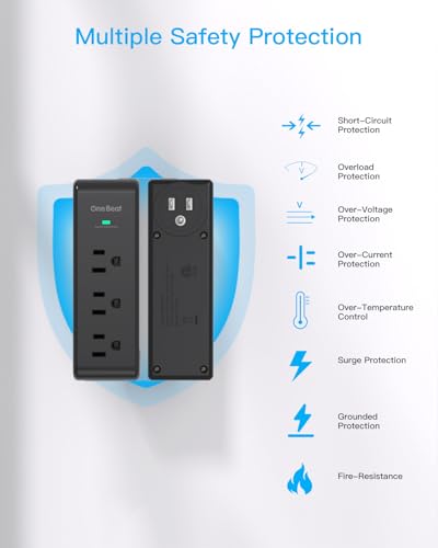 Surge Protector Outlet Extender Rotating Plug, 9 AC Multi Plug Outlet,Black - color: Black, size: 9AC, 1 Pack