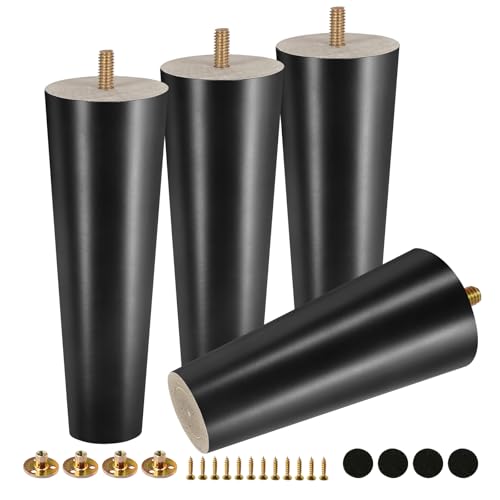 FoDau770 Rubber Wood Legs 7", Straight Taper, 5/16"-18 Thread, Black, 4pcs | Wood Couch legs - Mid Century Sofa Legs - Furniture legs Replacement for Cabinet Dresser Chair Ottoman - color: Black, size: 7 Inch - Straight (90°)