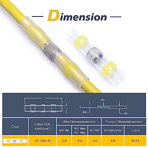 Chanzon 80Pcs Heat Shrink Solder Seal Wire Connectors 12-10AWG Yellow - color: 4. 12-10AWG