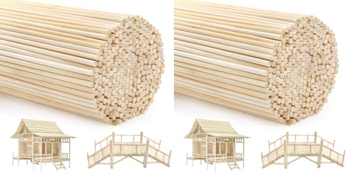 Cididu 300 Pcs Wooden Dowel Rods, 1/4 x 14 Inch Round Wooden Sticks Craft Sticks, Unfinished Natural Bamboo Sticks for Christmas Gift, Thanksgiving, Crafts Arts and DIYers (Pack of 2) - size: 14 inches x 0.25 inches (Pack of 2)