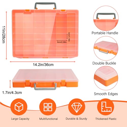 Bluedale 2 Pack 48 Grids Large Plastic Organizer Box with Adjustable Dividers, Beads Storage Containers Compartment Tackle Box Case for Crafts Hobby Small Parts Fishing Seeds Jewelry (Orange) - size: Orange-2P