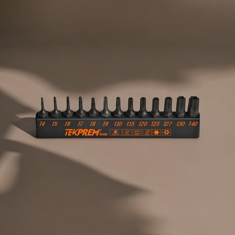 Torx Bit Set with 1/4 inch Magnetic Bit Driver,TEKPREM 12-Piece Security Torx Screwdriver Bit Set with 1 inch T5 T6 T7 T8 T9 T10 T15 T20 T25 T27 T30 T40 Tamper Resistant - size: 1" Long Torx Bits