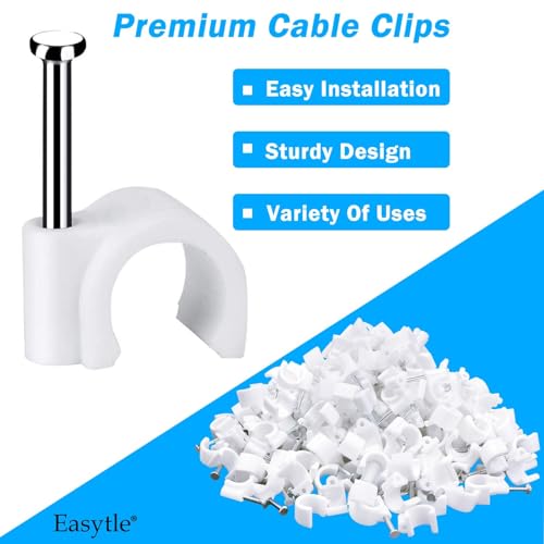 Cable Wire Clips 4mm 6mm 8mm 10mm Cable Management RG6 RG59 CAT5 CAT6 RJ45 Electrical Ethernet Dish TV Speaker Wire Cord Tie Holder Single Coaxial Nail Clamps (Pack of 400) - size: 400 Pcs