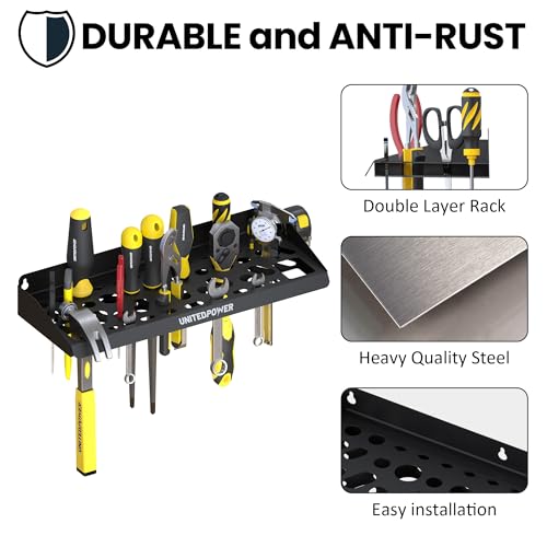 UNITEDPOWER Wall Mount Tool Storage Rack, Screwdriver Holder, Pliers Organizer, Wrench Utility Shelf, 51 Holes for Variety of Small Hand Tools, Workshop, Shed, Garage, Home - style: Hand Tools Holder